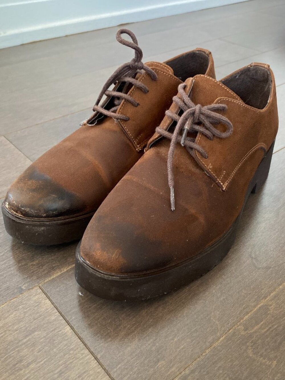 Derimod Brown Faux Suede Platform Lace-Up Shoes – Size 6